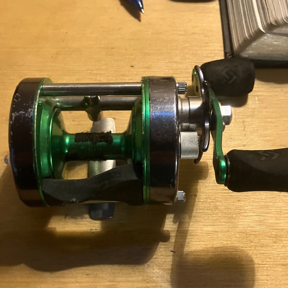 Green and Silver Fishing Reel